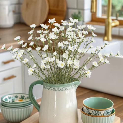 CITYES 10 Pcs Artificial Wildflowers with Stems Bulk Silk Spring Flowers 21 Inch Fake Forsythia Branches White Faux Wildflowers Floral Arrangements for Home Decor Indoor Outdoor Wedding Centerpieces - color: White