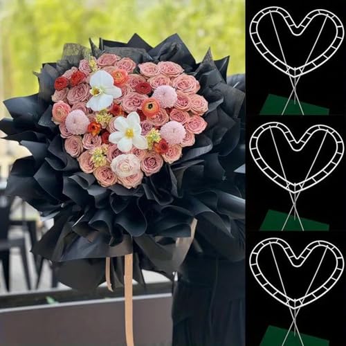 ArrErr 6 Set Flower Bouquet Shaper Heart Shape Floral Cage Rose Stem Holder Flower Arrangement Stand for Fresh Roses Her Gift Birthday Girlfriend Valentines Mothers Day Anniversary Wedding Flowers
