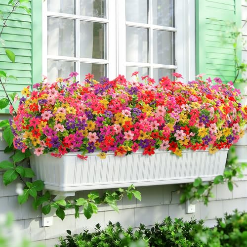 SHareconn 24 Bundles Artificial Flowers for Outdoors Decoration, Faux Plants Fake Silk Colorful Daisy Eucalyptus Lavender, UV Resistant for Outside Home Indoor Spring Decor, 6 Colors incl. Deeppurple - color: Redfuchsiapurpledeeppurpleyellowpink
