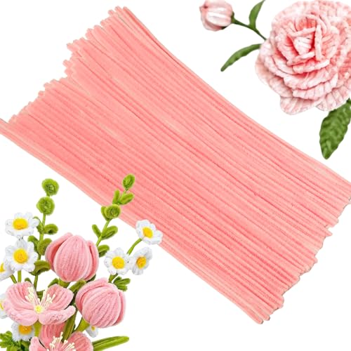 Taowave 100 Pcs Solid Color Pipe Cleaners, 12 Inch 6mm Single Color Chenille Stems, Fuzzy Flexible Craft Pipe Cleaners, Bulk Art DIY Supplies, Flower Making, Holiday Decor (Leather Powder) - color: Leather Powder