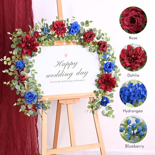 Waipfaru 2Pcs Flower Garland, 6Ft Eucalyptus Greenery Garland, Rose Floral Vines for Wedding Table Runner Centerpieces Backdrop Decor (Red Blue) - color: Red Blue-6.07ft, size: 2 Pack