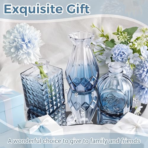 Babenest 30pcs Blue Small Bud Vase Set, Mini Gradient Glass Flower Vases in Bulk, Decorations Vintage Little Vase for Rustic Wedding Party Home Office Recepetion Centerpieces Table Decor - color: Blue, size: 30pcs