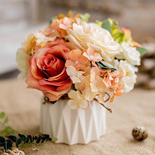 TKAS Artificial Flowers Fake Flowers Silk Rose Bouquets Decoration with Ceramics Vase for Table Home Office Wedding (Mix Color-3) - color: Mix Color-3
