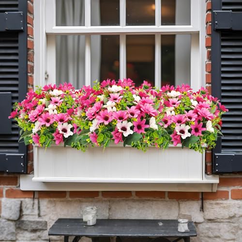 8 Bundles Fake Silk Daisy Outdoor Artificial Flowers UV Resistant Faux Plants Bright Colors for Front Porch Planter Balcony Patio Garden Home Indoor Decoration (Pink) - color: Pink