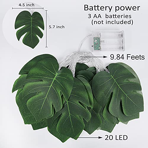 RECUTMS 20LED Monstera Leaf String Lights, Tropical Artificial Rattan Palm Leaves Wall Hanging Vine Greenery,Summer Decorations for Outdoor Indoor Hawaiian Luau Jungle Beach Theme Party Table Home - color: A Monstera Leaf String Lights 1 Pcs