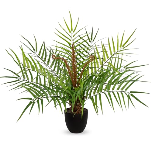 Briful Large Fake Plants 19.7'' Potted Faux Palm Plant Realistic Greenery Artificial Plants Indoor for Home Decor Farmhouse Centerpieces Wedding - color: 19.7'' Tall Green