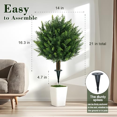 Chillchard 21" Artificial Cypress Topiary Outdoor Plants with Spike, 4 Pack Faux Cedar Bushes UV Resistant Fake Shrubs for Front Porch Décor - color: 21 Inch - 4pack