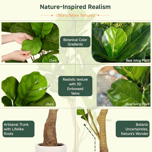 5ft Artificial Fiddle Leaf Fig Tree Tall Large Realistic Fake Ficus Lyrata Plant for Indoor Home Decor Office Living Room Floor Plant Modern Farmhouse Silk Tree 60 Inch Pet Safe Maintenance Free - size: 5FT