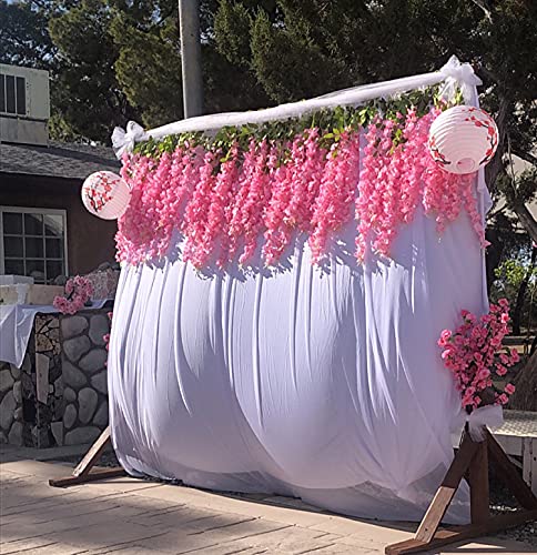 WEISPARK Fake Hanging Flowers - 12 Pieces 3.75 Feet/Piece Artificial Wisteria Vine Ratta Hanging Garland Silk Flowers for Home Party Wedding Decor (Pink) - color: Pink