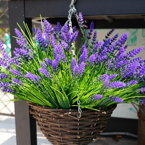 20 Bundles Artificial Plants Outdoor, UV Resistant Fake Flowers， Realistic Faux Lavender Shrubs for Porch Garden Window Box Home Decoration (Purple) - color: Purple