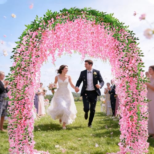 75 Branches Wisteria Hanging Flowers,5Pcs Total 30ft Pink Wisteria Artificial Flowers Garland Vine Silk Hanging Flowers for Wedding Party Arch Ceremony Garden Home Backdrop Decor - color: Pink, size: 5