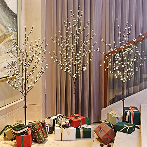 Lightshare LED Lighted Cherry Blossom Tree, 4FT, 5FT and 6FT, Warm White, Pack of 3, Decorate Home Garden, Summer, Wedding, Birthday, Christmas Holiday, Party, for Indoor and Outdoor Use - style: 4FT+5FT+6FT Warm White