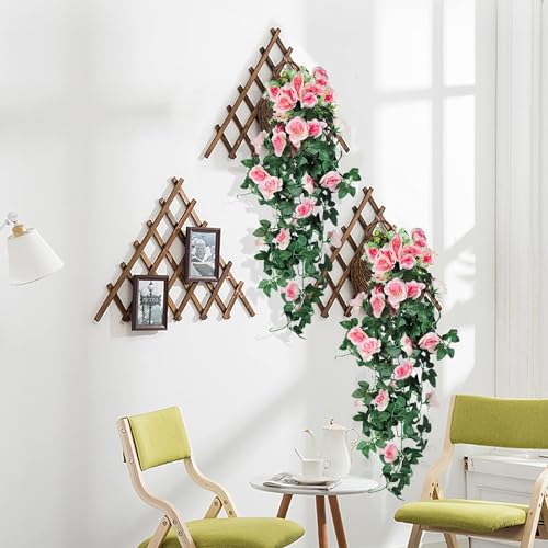 RECUTMS 4PCS Artificial Hanging Rose Flower Plants, 37Inch Light Pink Fake Silk Floral Ivy Garlands for Outdoors Home Room Garden Wedding Arch Bridal Shower Valentine's Mother's Day Indoor Party Decor - color: Light Pink, size: 4pcs