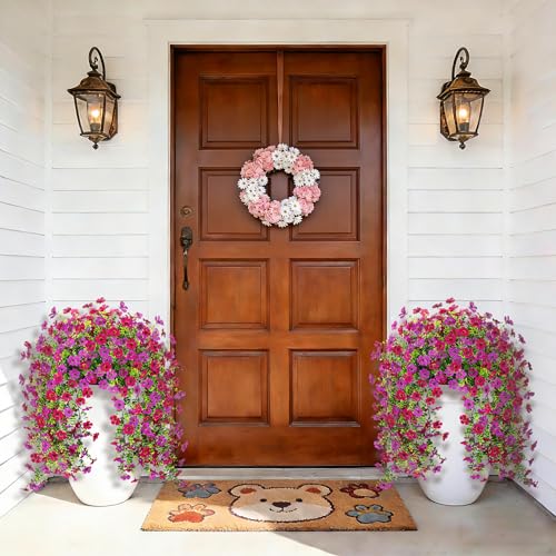 Ammyoo 2Pcs Fake Hanging Flowers for Outdoor Decoration Artificial Hanging Flowers Realistic Daisy Plants UV Resistant, Faux Silk Flower for Porch Patio Window Box Outside Decor(Fuchsia Purple) - color: Fuchsia Purple