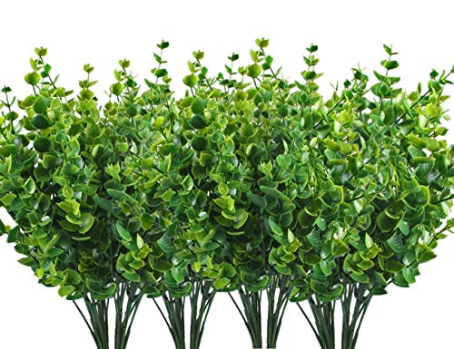 CATTREE Artificial Shrubs Bushes, Plastic Eucalyptus Leaves Fake Green Plants Wedding Indoor Outdoor Home Garden Verandah Kitchen Office Table Centerpieces Arrangements Christmas Decoration 8 pcs - color: Eucalyptus Leaves-8 Pcs