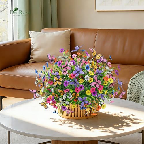 Der Rose 12Pcs Artificial Flowers for Outdoors with Large Fake Butterfly Flowers, Colorful Faux Flowers UV Resistant Outdoor Plants for Porch Patio Garden Window Box Outside Decor - color: Colorful D