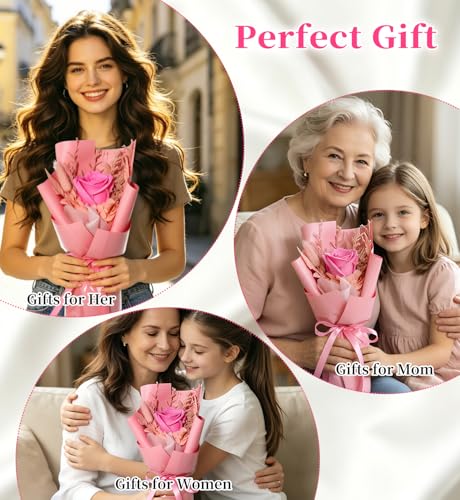 Preserved Flowers Bouquet,Flowers For Delivery,Pink Rose Bouquets,Birthday Flowers Gifts For Women Mom Grandma Wife Friends,Real Roses Gift From Daughter Valentine’S Day Mothers Day Anniversary - color: Pink, size: Rose Bouquet