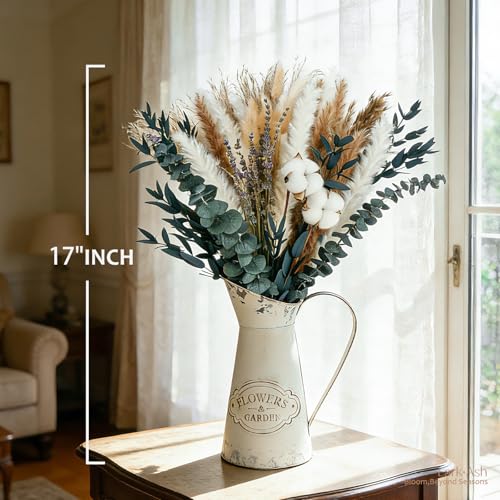 Natural Dried Flower Bouquet – Pampas Grass, Cotton Stems, Bunny Tails Grass, Eucalyptus and Lavender for Western Boho Decor – Rustic Flowers for Your Bohemian Home, Bedroom, and Wedding Table Décor - size: Natural