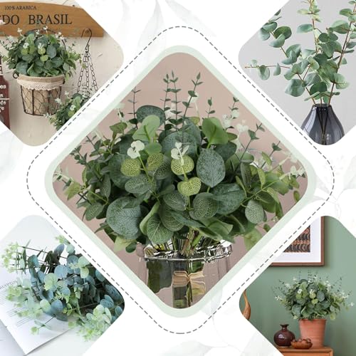 Coreland 120 Pcs 3 Kinds Mixed Artificial Eucalyptus Leaves Stems Fake Silver Dollar Eucalyptus Leaves Stem Bulk Faux Leaf for DIY Bouquets Floral Arrangement Wedding Home Decor - color: Eucalyptus Leaf-120pcs