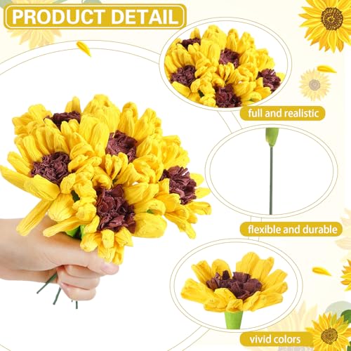 Ctosree 6 Pcs Sunflower Artificial Yellow Crepe Paper Flowers Bunch with Stems Mexican Fiesta Assorted Paper Flowers Fiesta Centerpieces for Birthday Party Cinco De Mayo Party Decor - color: Sunflower