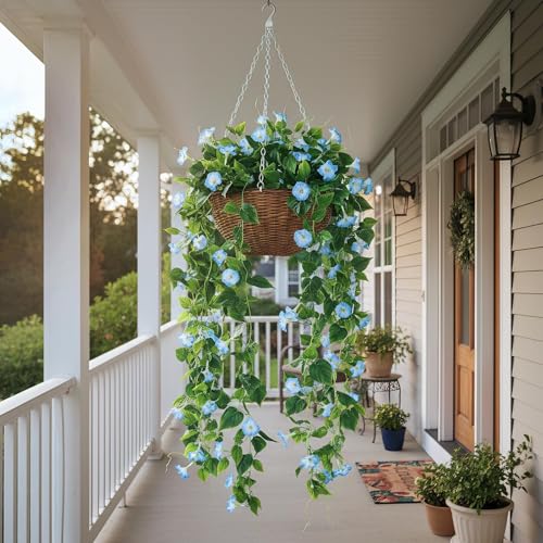 GTIDEA 4Pcs Fake Vines 30Feet Artificial Hanging Morning Glory Flower Garland Blue Faux Vines for Outdoors for Wall Fence Indoor Wedding Decor - color: Blue-4pcs
