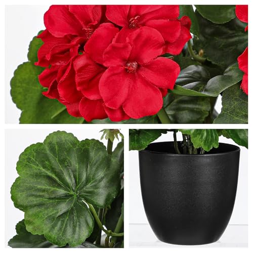 Briful 16” Geraniums Artificial Flowers Realistic Potted Plant – Red Fake Geraniums for Outdoors, Artificial Outdoor Plants for Indoor Home Decor, Farmhouse Table Centerpiece Decoration - color: 16'' Tall Red