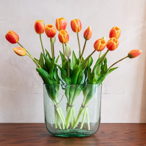 Artificial Tulips Flowers,Soft Touch Latex Bouquet, Fake Tulips,Spring Wedding Home Room Table Centerpiece Decor - color: 15pcs Orange(no Vase)