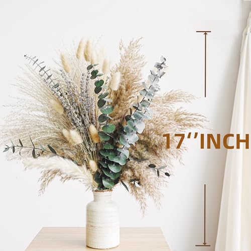 Boho Spring Dried Floral Bouquet for Home, Wedding Tables and Special Events – Pampas and Bunny Tail 17 Inch (Natural Mix) - color: Natural Mix