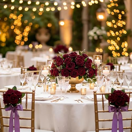 30pcs Real Looking Burgundy Foam Artificial Roses with Stems, Fake Rose Flowers for DIY Wedding Bouquets Bridal Shower Centerpieces Home Party Tables Valentine's Day Mother's Day Decor Gift - color: 30pcs Burgundy