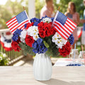 Tigeen 14 Pcs 4th of July Decor Red White Blue Artificial Flower Patriotic Decoration Artificial Geranium with 2 Flag 250th Anniversary Table Centerpieces for Memorial Veterans Independence Day Decor - style: Geranium