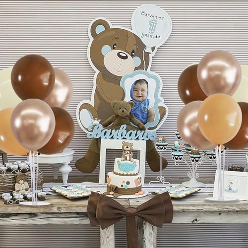 TONIFUL 4 Set Brown Champagne Gold Balloon Stand Centerpiece Table Decorations for Baby Shower Wedding Engagement Bridal Shower Anniversary Thanksgiving Decor Brown Birthday Party Decorations - color: Brown Light Gold