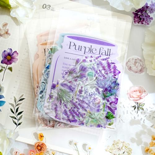 100 Pcs Lavender Purple Flower Stickers for Scrapbooking Junk Journal Notebook Diary Planner Letter Envelope Water Bottle Phone Case Craft Decoration - color: Purple