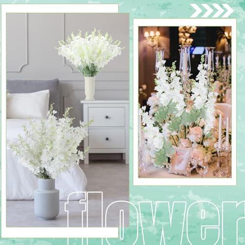 Thiccywoov 50 Pcs Delphinium Artificial Flower 35.4'' Long Larkspur Stem Silk Fake Faux Flowers Bulk for Tall Vase Floral Arrangements Home Centerpiece Table Wedding Decor (White) - color: White