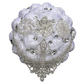 Big Size (8.26") Handmade Rhinestones White Bridal Wedding Bouquet Diamond Bridesmaids Satin Rose Flower with Ribbon for Wedding Time of Marriage (White) - color: White