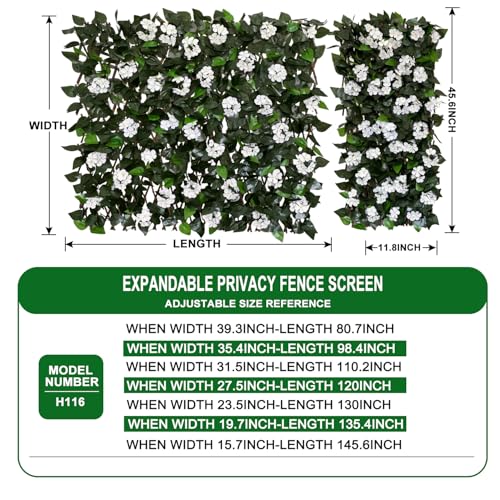 Expandable Fence Privacy Screen for Balcony Patio Outdoor,Decorative Faux Ivy Fencing Panel,Artificial Hedges (Single Sided Leaves)… - color: WHITE FLOWER