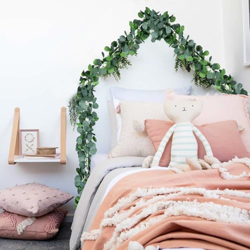 DearHouse 86 Feet 12 Strands Artificial Eucalyptus Leaf Plants Vine Hanging Eucalyptus Garland for Home Kitchen Office Wedding Wall Decor - size: 12pcs Eucalyptus Vine