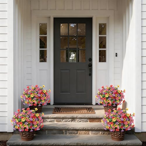 2 Set of Artificial Morning Glory & Eucalyptus Topiary Trees - Faux Silk Flower Potted Plants, UV-Resistant Fake Outdoor Morning Glory Bushes for Front Door, Farmhouse, Garden Decor (Mixed Color) - color: Mixed Color
