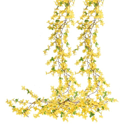 4pcs 23.6ft Forsythia Garland Artificial Flower Garlands Spring Garland for Mantle Fake Hanging Flower Vines Home Wall Home Party Wedding Indoor Outdoor Bedroom Wedding Decoration - color: 4 Pcs Garlands