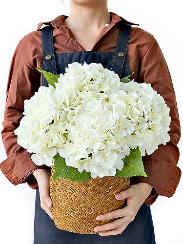 JINWOE 4PCS White/Cream Hydrangea Artificial Flowers, 21" Lifelike Latex Silk Real Touch Faux Hydrangea Flowers, Artificial Hydrangeas Bouquet for Wedding Centerpieces Tables Party Home - color: White