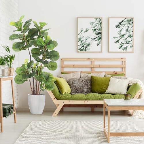 GlowSol Faux Fiddle Leaf Fig Tree, 4 Ft Artificial Ficus Lyrata Plant with 72 Fiddle Leaves, Fake Floor Plant in Pot for Indoor Outdoor Living Room House Office Bedroom Decor - size: 3ft 11in