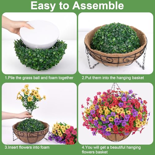 Artificial Hanging Flowers for Outdoors, UV Resistant Silk Flowers Basket Mixed Color Faux Daisy with Eucalyptus Leaves Hanging Fake Plants for Porch Balcony Patio Home Spring Summer Decoration - color: Mixed Color-1