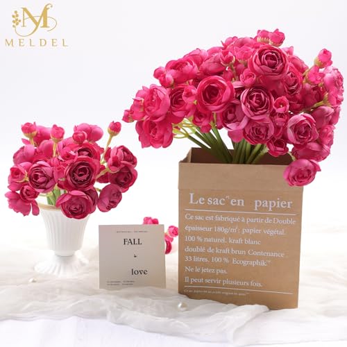 32Pcs Ranunculus Artificial Flowers Rose Red - Faux Silk Mini Peonies for DIY Wedding Bouquet, Home Decor, Bridal Shower Centerpieces - color: Rose Red