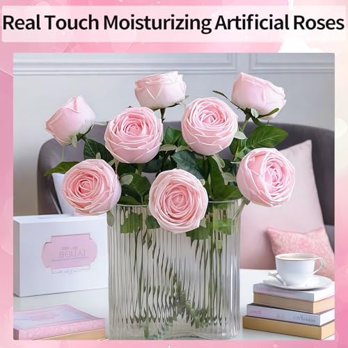 5Pcs Pink Real Touch Silk Flowers - Lifelike Roses Peony | Lifelike Pink roses & peonies with soft latex touch, no watering needed. Perfect for wedding bouquets, home decor & DIY - color: Pink
