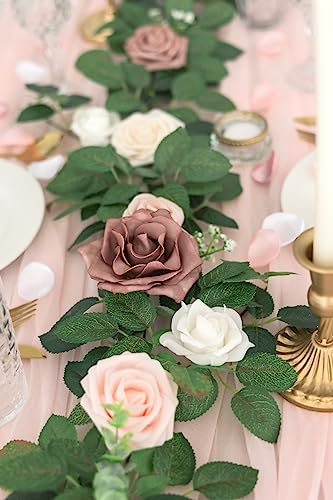 Lookein Artificial Rose Flower Garland Greenery Garland 5FT for Wedding Ceremony Backdrop Arch Flowers Table Centerpieces Decorations, Garden Dusty Rose - color: Garden Dusty Rose