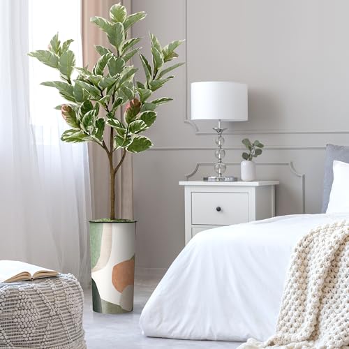 Artificial Tree in Multicolor Textured Geometric Shapes Illustrations Planter, Fake Rubber Silk Tree for Indoor and Outdoor Home Decoration - 70" Overall Tall (Plant Pot Plus Tree) - style: Rubber