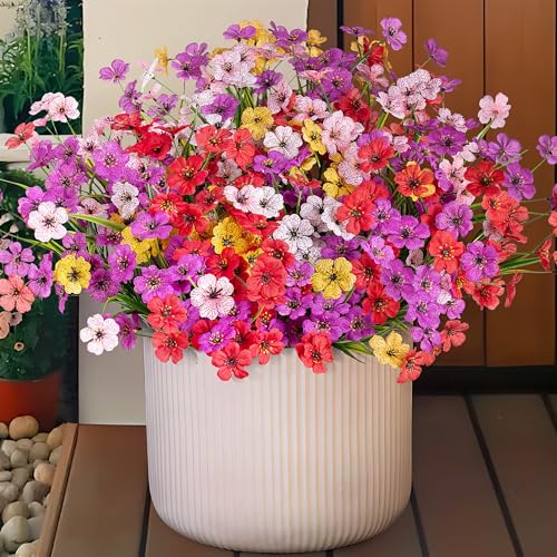 Ammyoo 24 Pcs Artificial Fake Flowers for Outdoor Spring Decoration, Faux Flowers No Fade UV Resistant Silk Flower Plants for Outside Garden Yard Porch Patio Balcony Indoor Decor - color: Multicolor（red, White, Pink, Purple, Yellow）