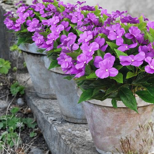 CITYES 4 Pcs Artificial Flowers Outdoor Impatiens UV Resistant Silk Impatiens Flowers Purple Faux Flowers Impatiens Bushes Artificial Impatiens for Pot Patio Lawn Garden Hanging Basket Porch Decor - color: Purple