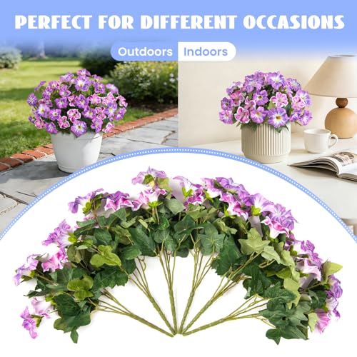 6 Pcs Artificial Petunia Flowers for Outdoor, Fake Spring Petunias Faux Silk Flowers for Outdoors UV Resistant Plants for Planters Garden Porch Patio Window Box Indoor Table Decor(Violet Lotus) - color: G-purple Lotus