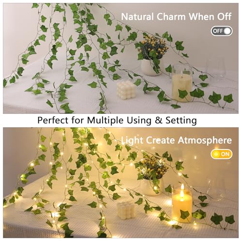 2 Pack Vines with Lights Battery Operated, 6.56ft 20 LED Vines with Fairy Light, Leaf Light with 8 Modes, Fake Vines Ivy String Lights for Bedroom, Wall, Room, Garden, Party Decor - color: Green Ivy, size: 2 PACK x 6.56 FT