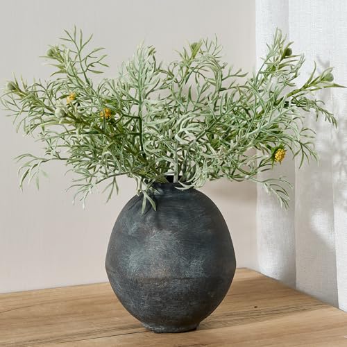 PORCER Ceramic Flower Vase, 6.22 Inch Rustic Farmhouse Vase Home Decor, Handcrafted Vintage Pottery Vase, Small Terracotta Vases for Living Room, Table, Shelf, Fireplace - Black Bronze - color: Black Bronze- 6.22"